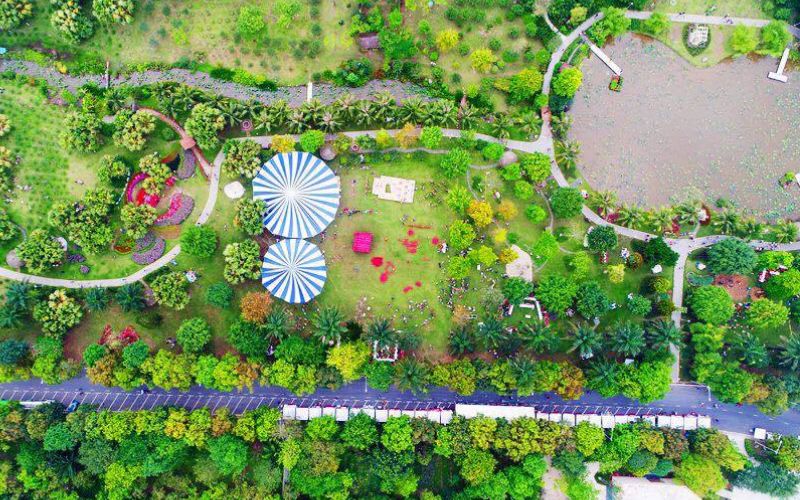 Hình ảnh công viên mùa Xuân từ trên cao