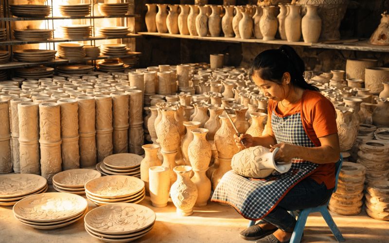 Làng gốm Bát Tràng là 1 trong các địa điểm du lịch giá rẻ ở miền Bắc được giới trẻ yêu thích