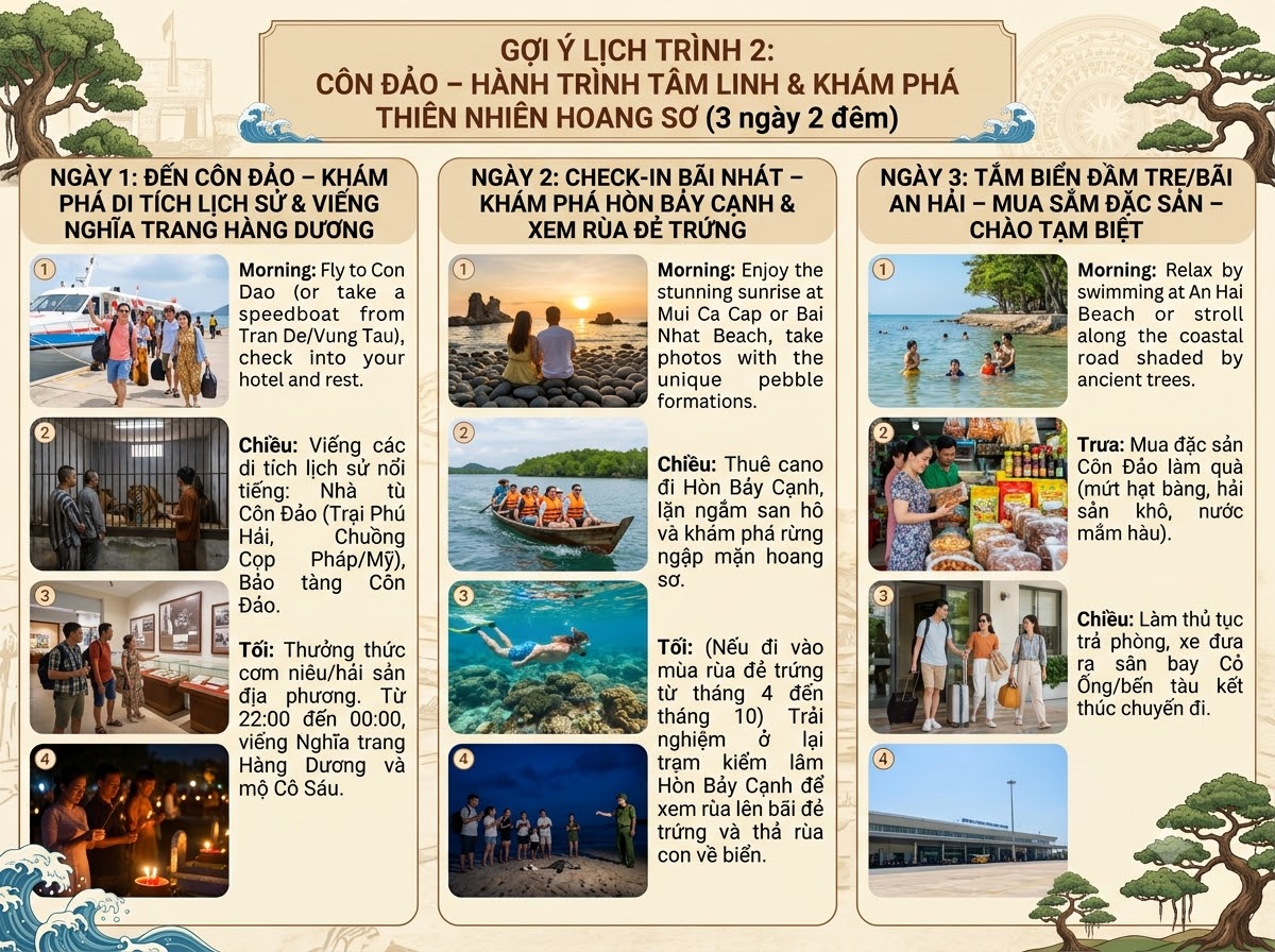 Gợi ý lịch trình 2: Côn Đảo – Hành trình tâm linh & Khám phá thiên nhiên nguyên sơ (3 ngày 2 đêm)