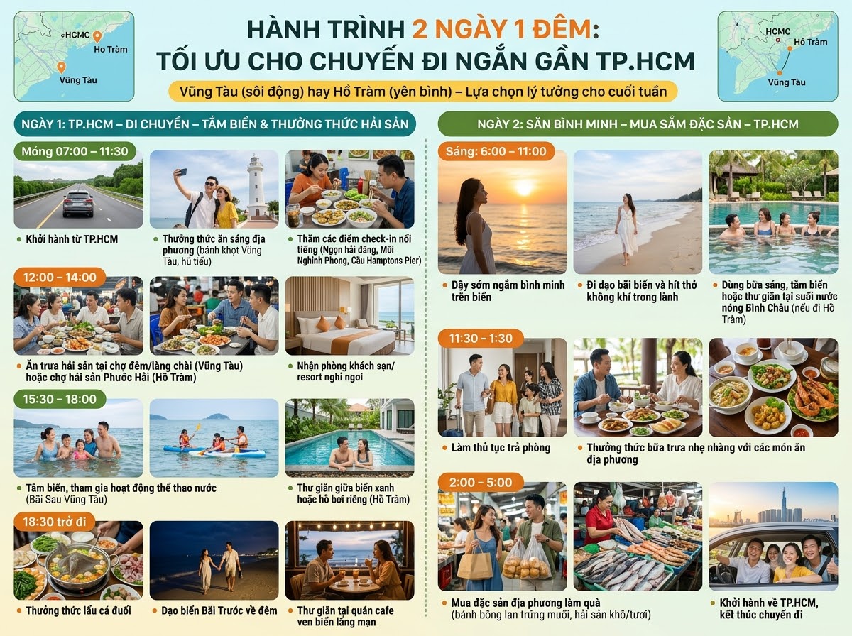 Lịch trình 2 ngày 1 đêm: Tối ưu cho chuyến đi ngắn ngày gần TP.HCM