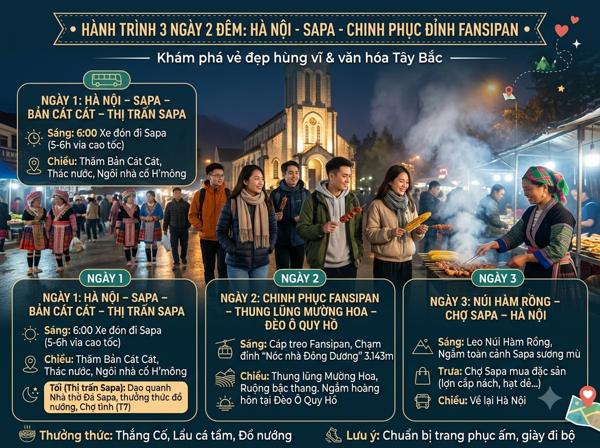 Lịch trình 1: Hà Nội – Sapa – Chinh phục đỉnh Fansipan (3 Ngày 2 Đêm)