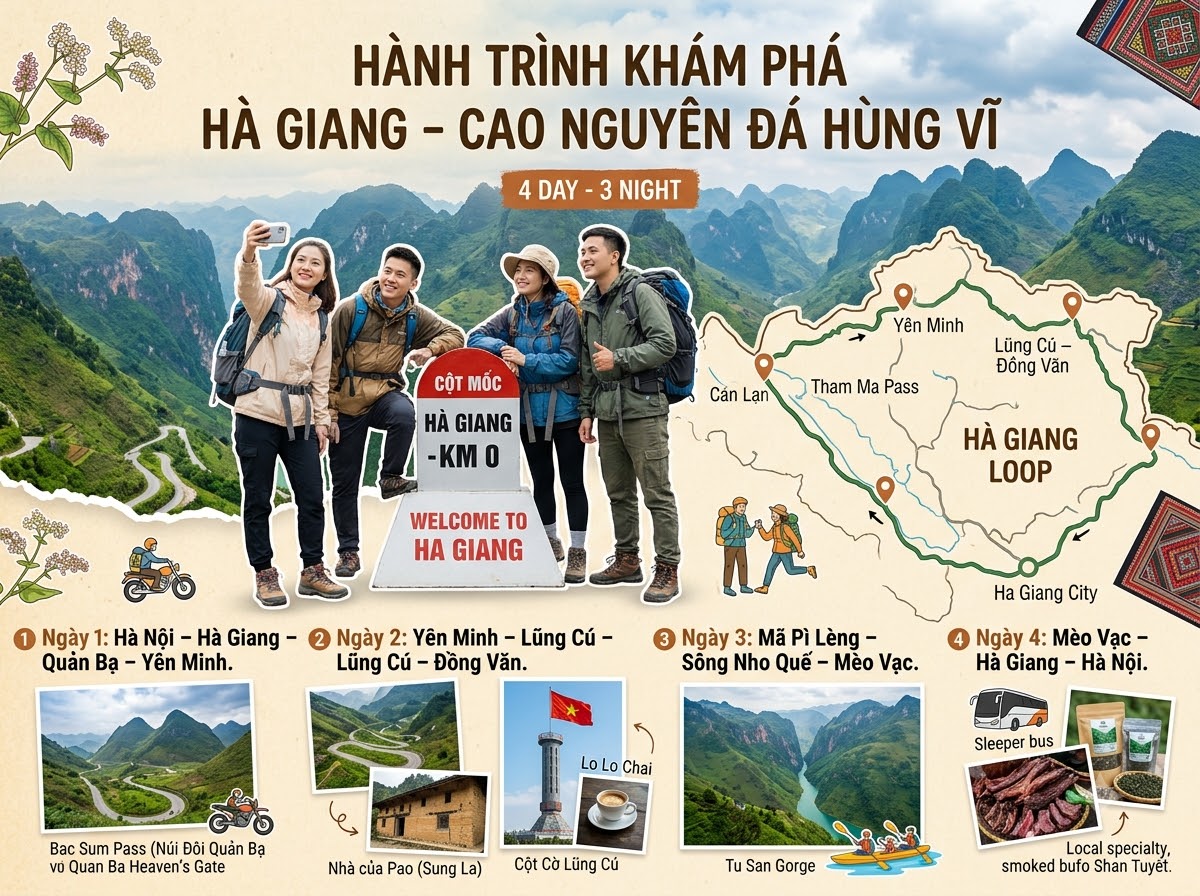 Lịch trình 1: Khám phá cung đường Hà Giang – Cao nguyên đá hùng vĩ (4 Ngày 3 Đêm)