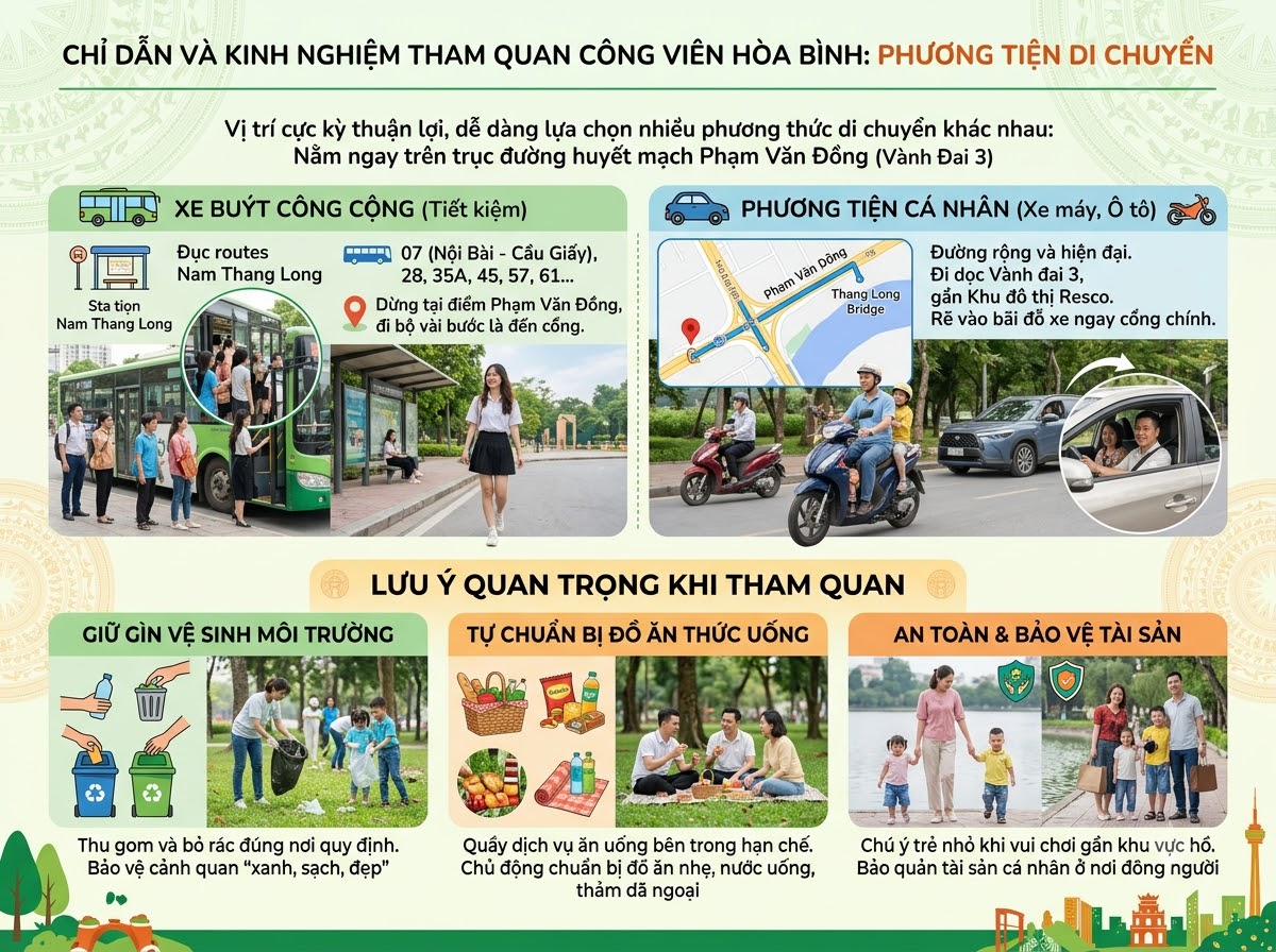 Hướng dẫn di chuyển và kinh nghiệm khi đi công viên Hòa Bình