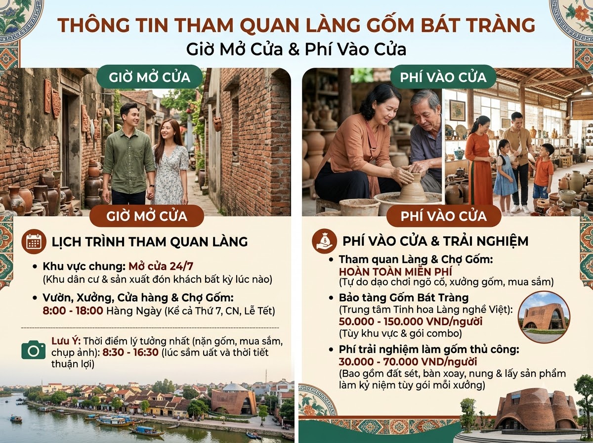Thời gian mở cửa và Giá vé tham quan làng gốm Bát Tràng