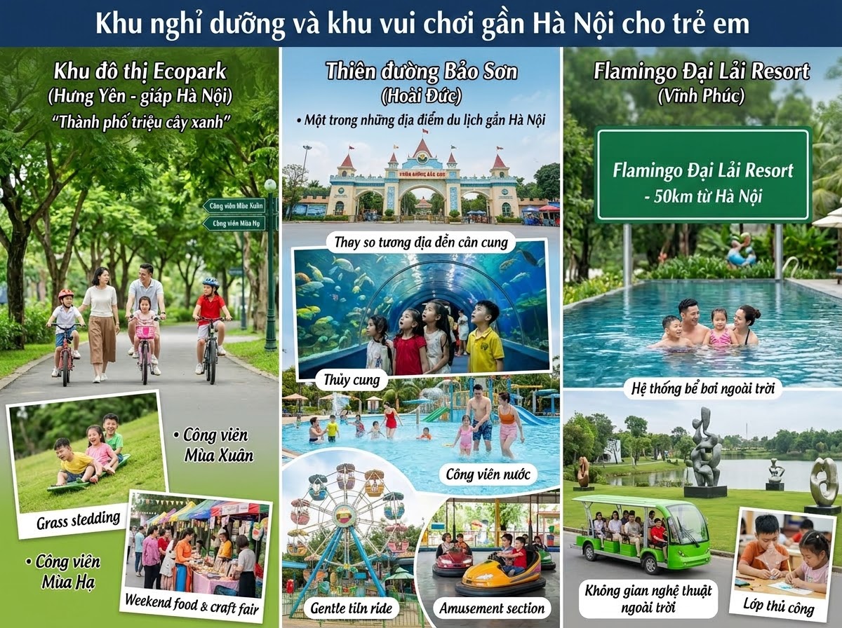 Các khu du lịch nghỉ dưỡng kết hợp vui chơi giải trí bán kính gần
