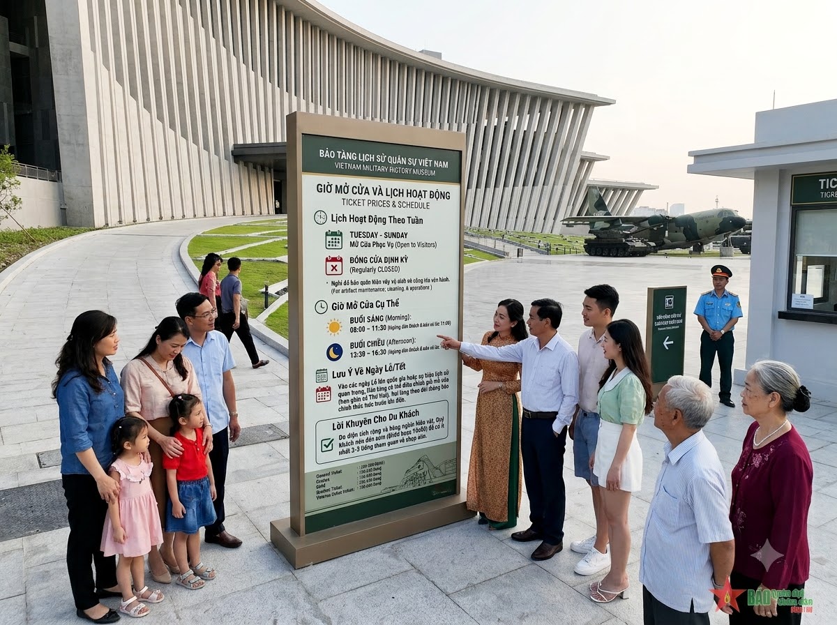 Giờ mở cửa và lịch hoạt động trong tuần Bảo tàng Lịch sử Quân sự Việt Nam