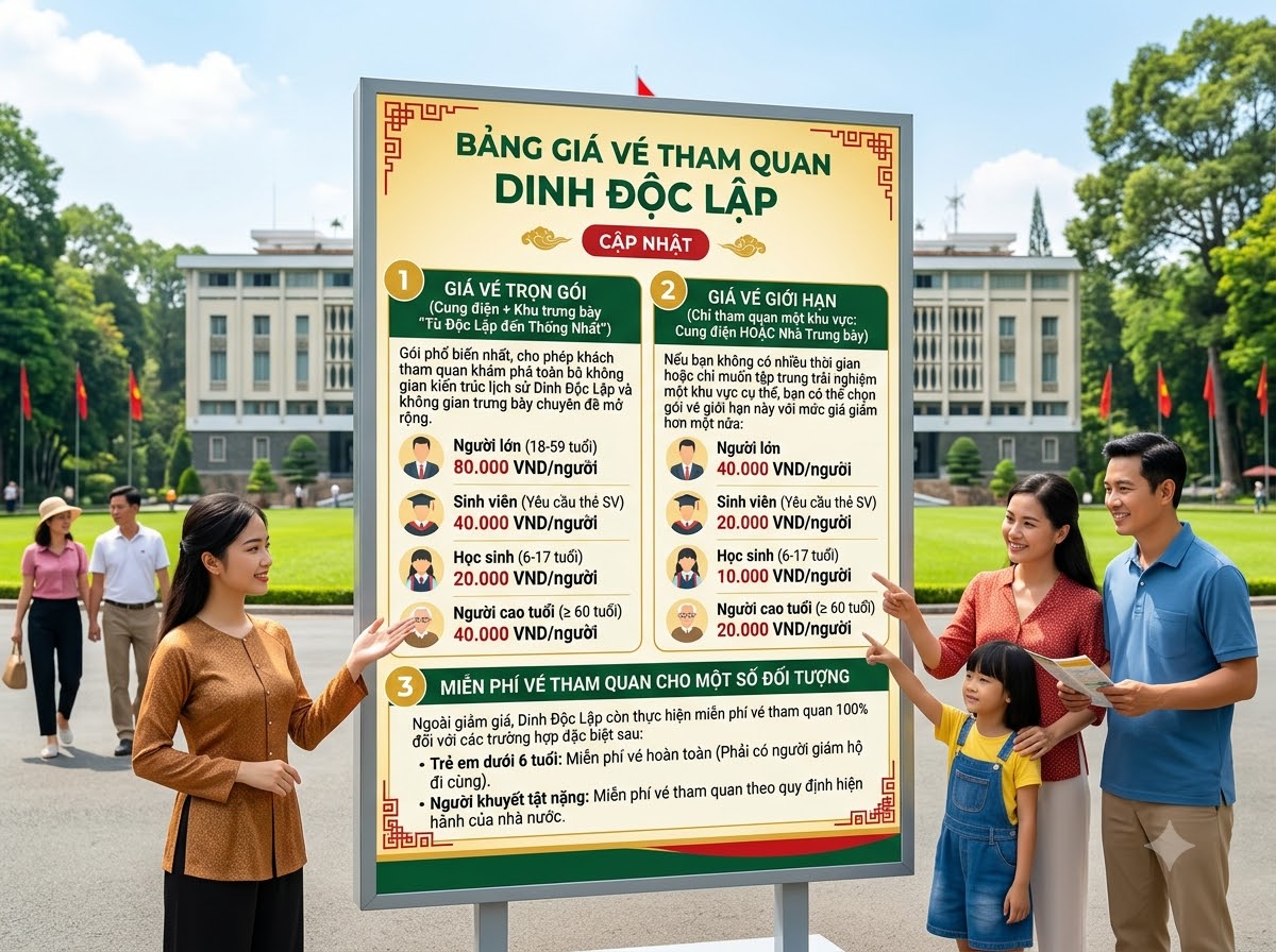 Cập nhật bảng giá vé tham quan Dinh Độc Lập chi tiết