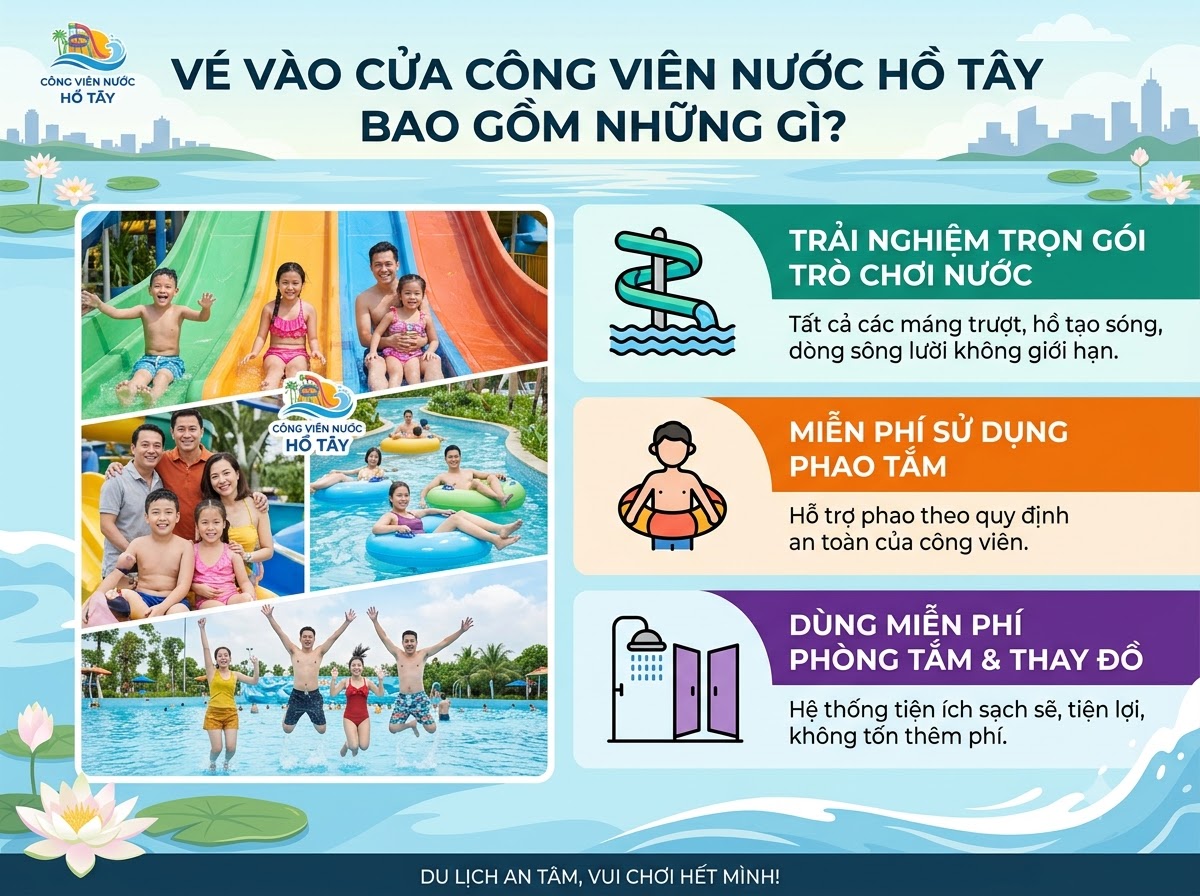 Giá vé vào Công viên nước Hồ Tây bao gồm những gì?