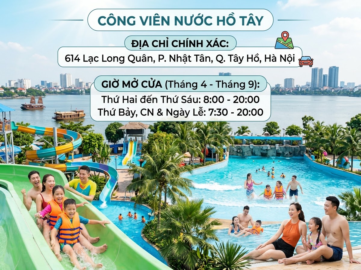 Địa chỉ và giờ mở cửa Công viên nước Hồ Tây