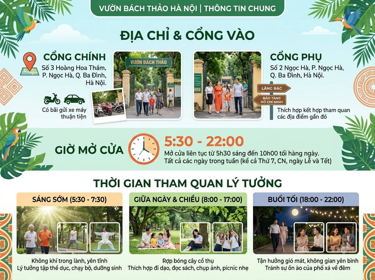 Thông tin chung: Địa chỉ và Giờ mở cửa Vườn Bách Thảo