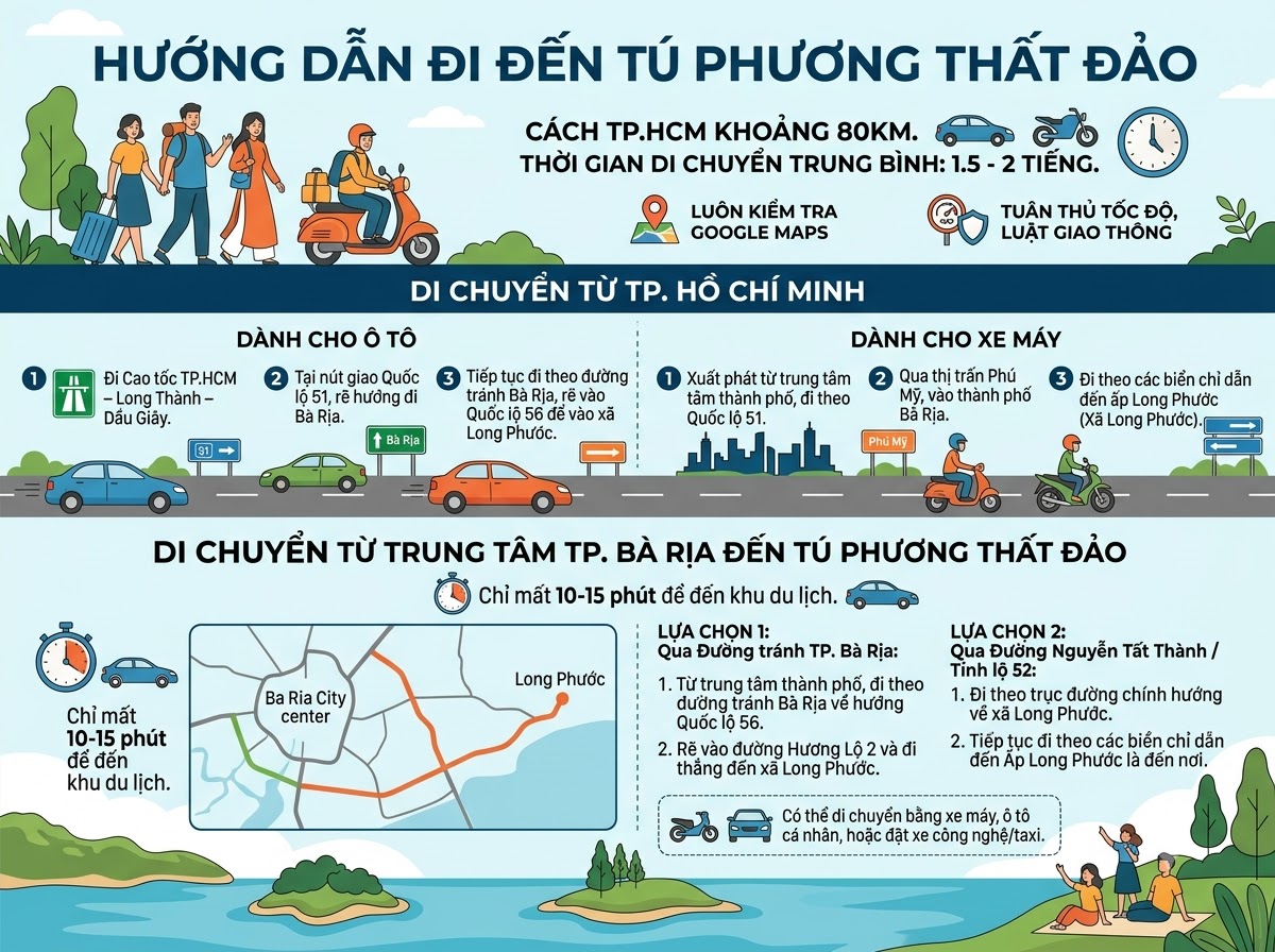 Hướng dẫn đường đi và cách di chuyển đến Tứ Phương Thất Đảo