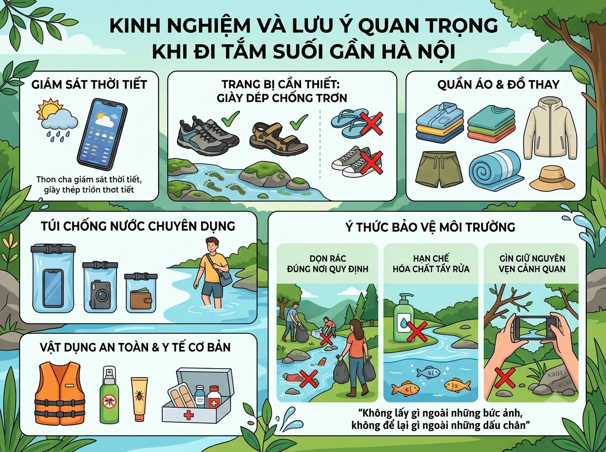 Kinh nghiệm và lưu ý quan trọng khi đi tắm suối gần Hà Nội