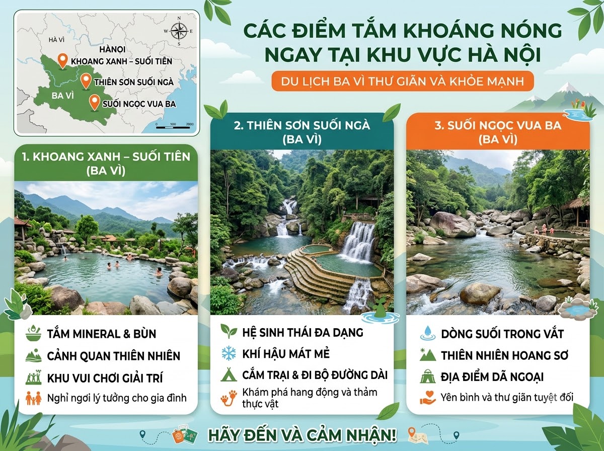 Các địa điểm tắm suối ngay tại khu vực Hà Nội