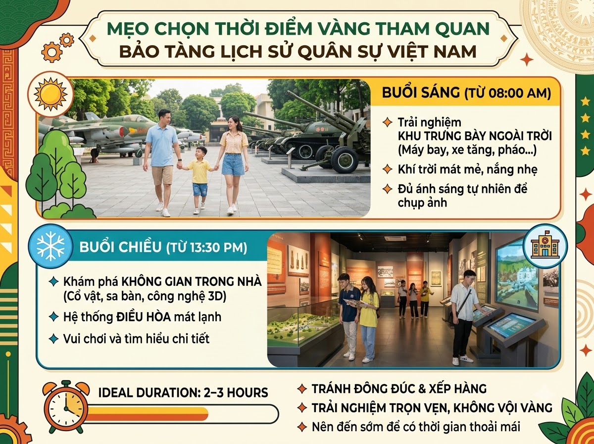 Mẹo chọn khung giờ tham quan Bảo tàng Lịch sử Quân sự lý tưởng
