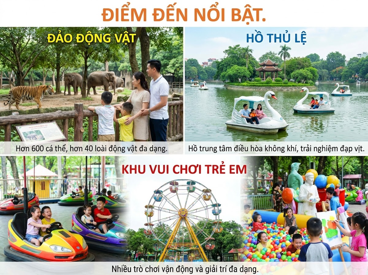 Các điểm tham quan nổi bật bên trong công viên Thủ Lệ
